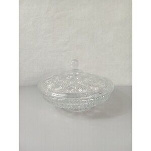 Vtg. Indiana Glass Clear Candy Dish With Lid Windsor Button & Cane Covered 7.5"
